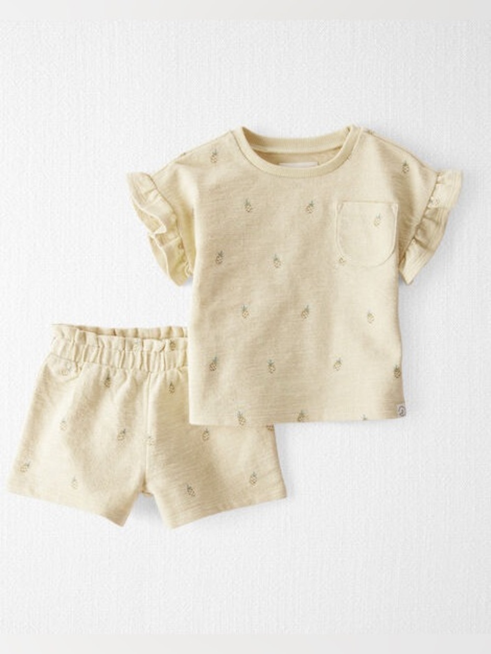 Carter's Butter Cream Short Sleeve Ruffle Tee & Shorts Pineapple Set🍍